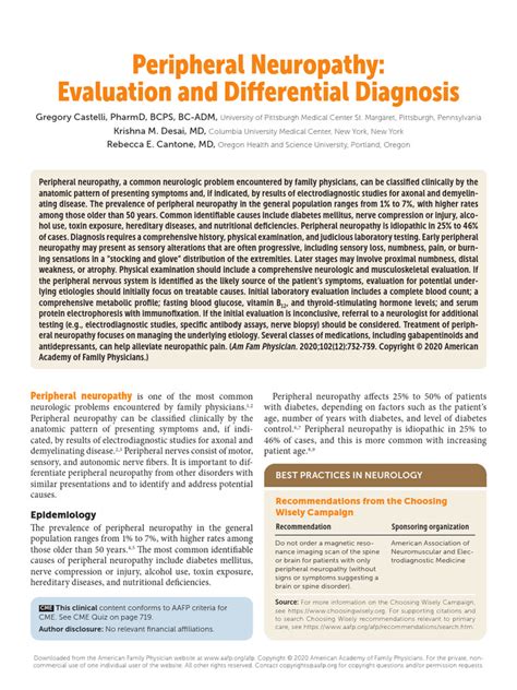 Peripheral Neuropathy: Evaluation and Differential Diagnosis